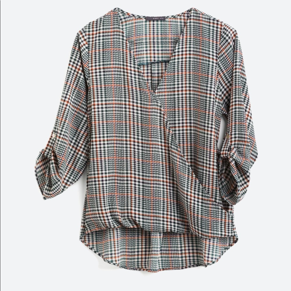 High low, surplice blouse with Roll tab sleeves by Stitch Fix